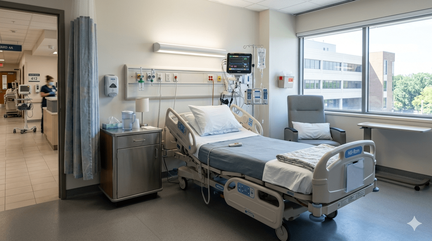 Hospital room illustrating a nurse calling system